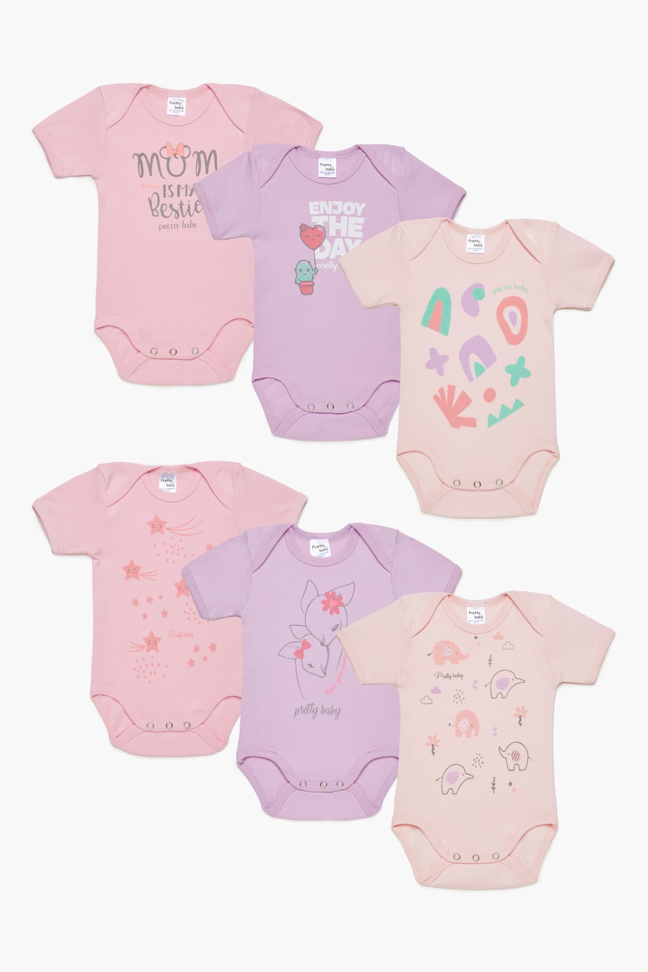 Βρεφικά Κορμάκια Με Κοντό Μανίκι Pretty Baby Βαμβακερά 100% 6 Τεμάχια