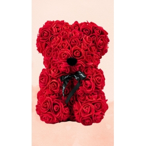 Αρκουδάκι από Τεχνητά Τριαντάφυλλα Κόκκινο 25cm