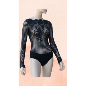 Aslanis Μαύρο Κορμάκι Δαντέλα Με Ραβδώσεις