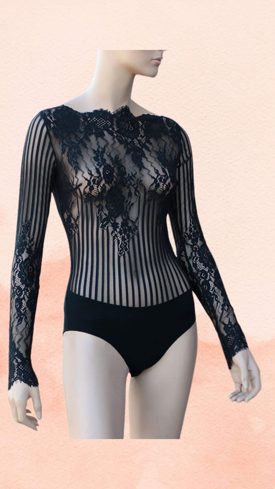 Aslanis Μαύρο Κορμάκι Δαντέλα Με Ραβδώσεις