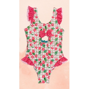 Ολόσωμο παιδικό μαγιό καρό με κερασάκια και φραμπαλά – Ελληνικής κατασκευής από την TORTUE.