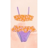 Παιδικό μπικίνι μαγιό πορτοκαλί-μωβ με διακοσμητικές μαργαρίτες – Ιδανικό για χαρούμενες καλοκαιρινές στιγμές.