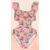Παιδικό ολόσωμο μαγιό ροζ με φλοράλ λεπτομέρεια και φραμπαλά, της εταιρείας Tortue