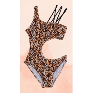 Ολόσωμο παιδικό μαγιό animal print με τιράντα & κορδόνια – ασύμμετρο σχέδιο από την Tortue