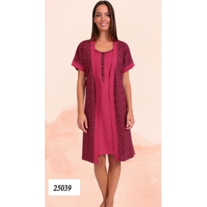 Σετ ρόμπα και νυχτικό Lydia Creations με animal print και μονόχρωμες λεπτομέρειες, ιδανικό για το καλοκαίρι.