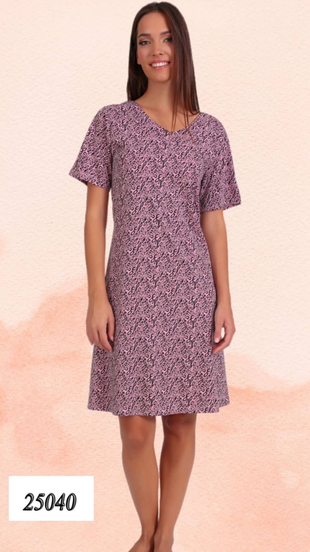 Γυναικείο καλοκαιρινό νυχτικό με εμπριμέ σχέδιο και V λαιμόκοψη – Lydia Creations