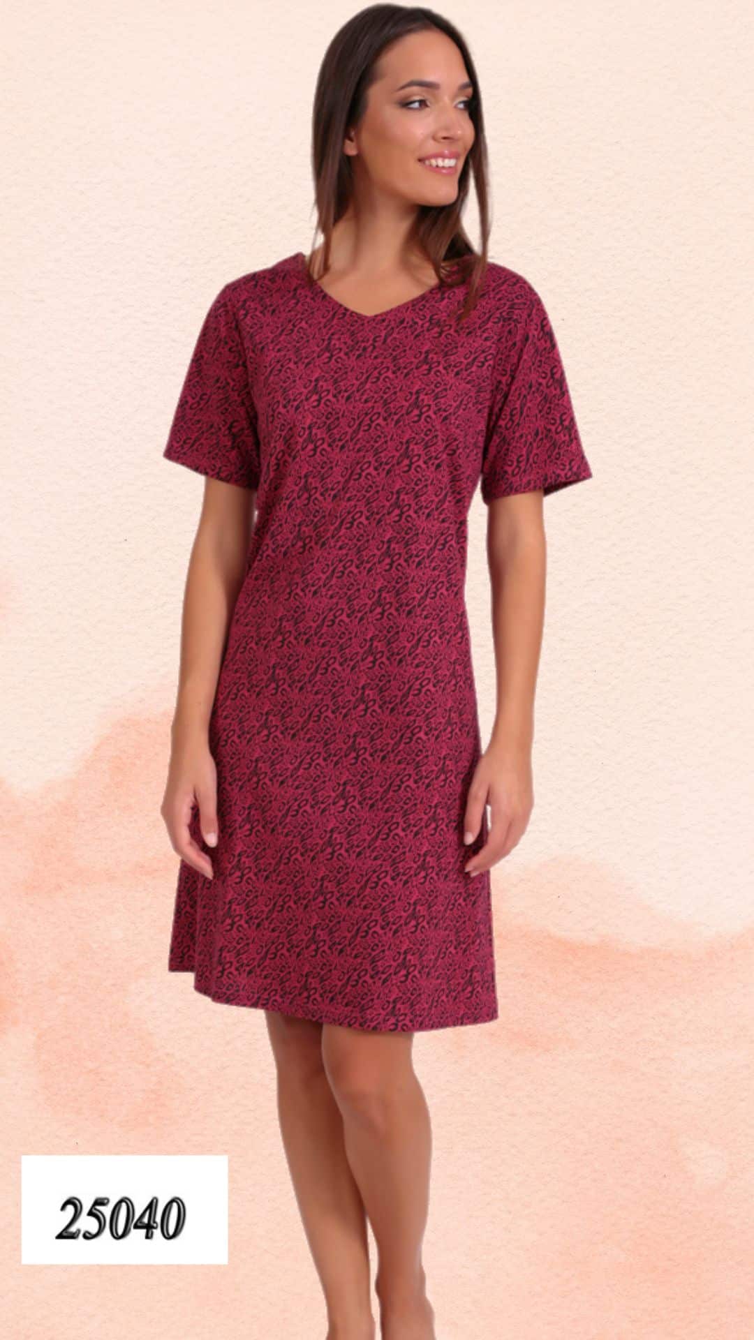 Γυναικείο καλοκαιρινό νυχτικό με εμπριμέ σχέδιο και V λαιμόκοψη – Lydia Creations