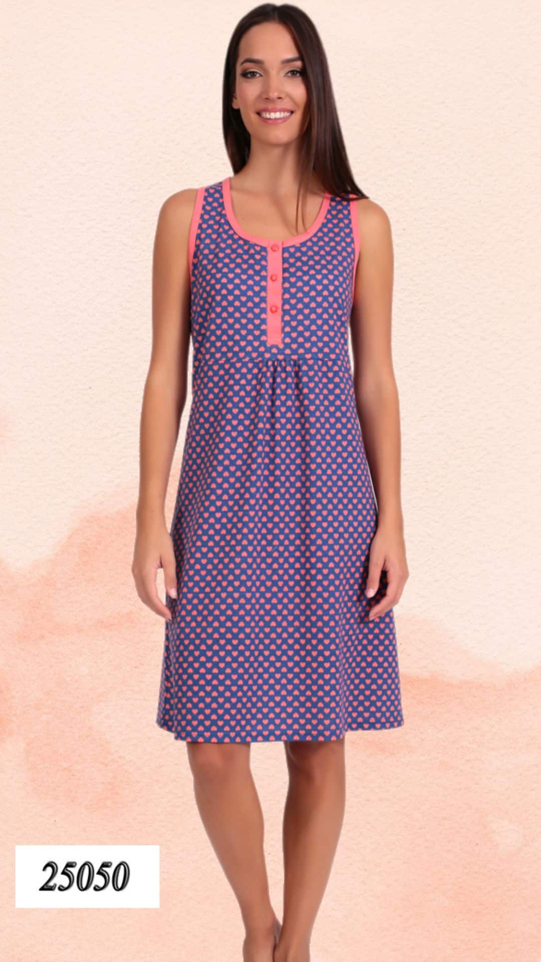 Γυναικείο νυχτικό με φαρδιές τιράντες και μοτίβο καρδούλες – Lydia Creations