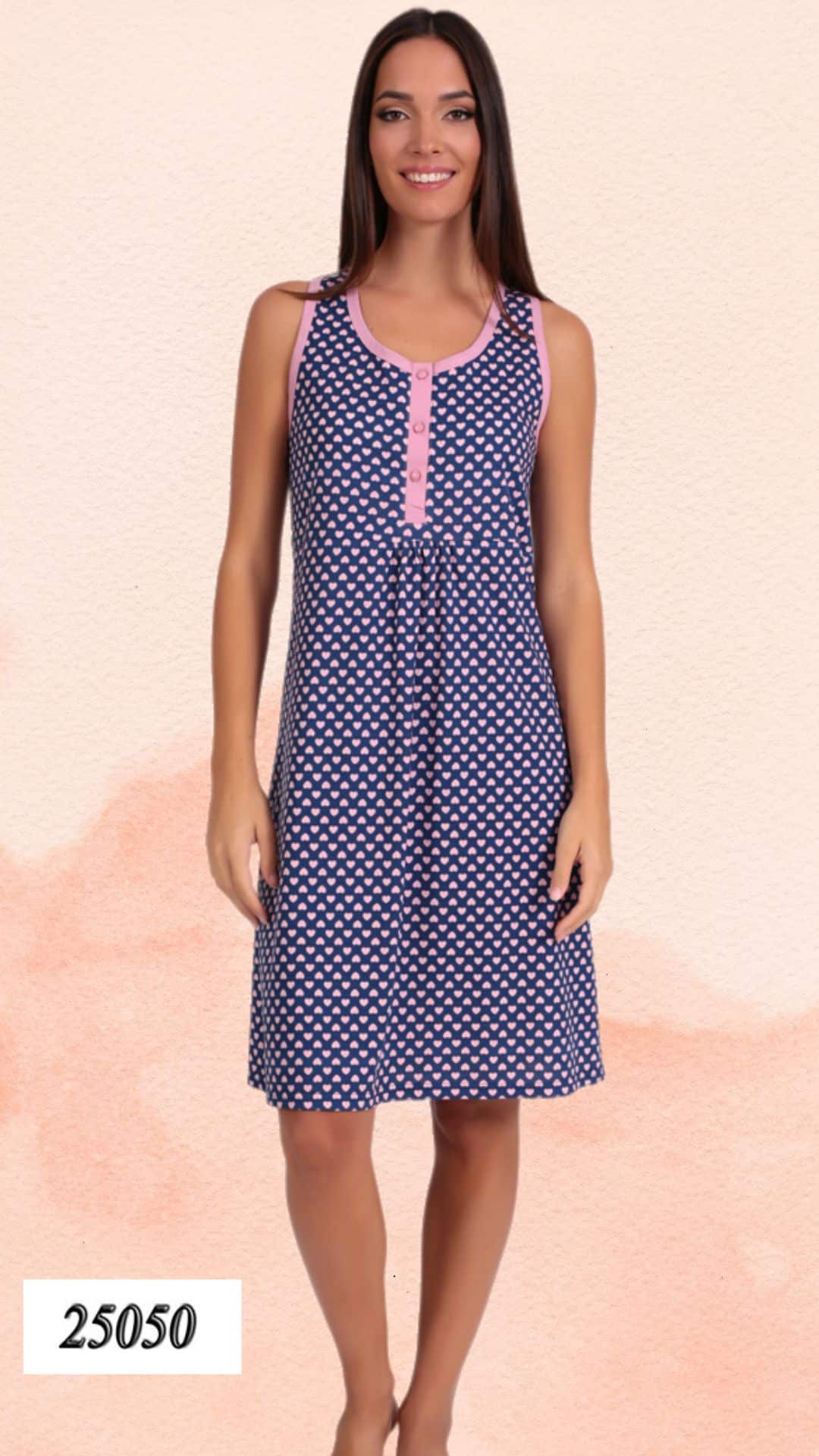 Γυναικείο νυχτικό με φαρδιές τιράντες και μοτίβο καρδούλες – Lydia Creations