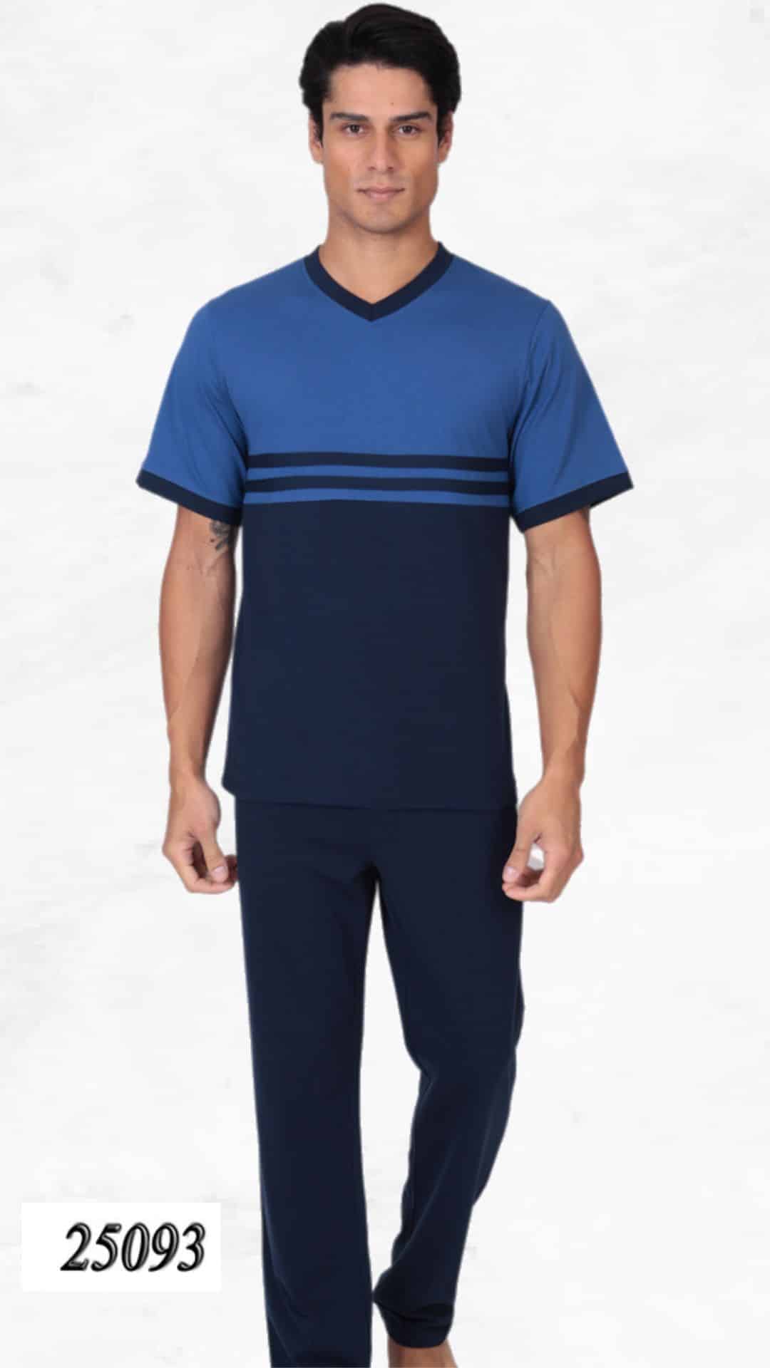 Ανδρική πιτζάμα Mario Uomo 3τμχ με κοντομάνικη μπλούζα και δύο παντελόνια