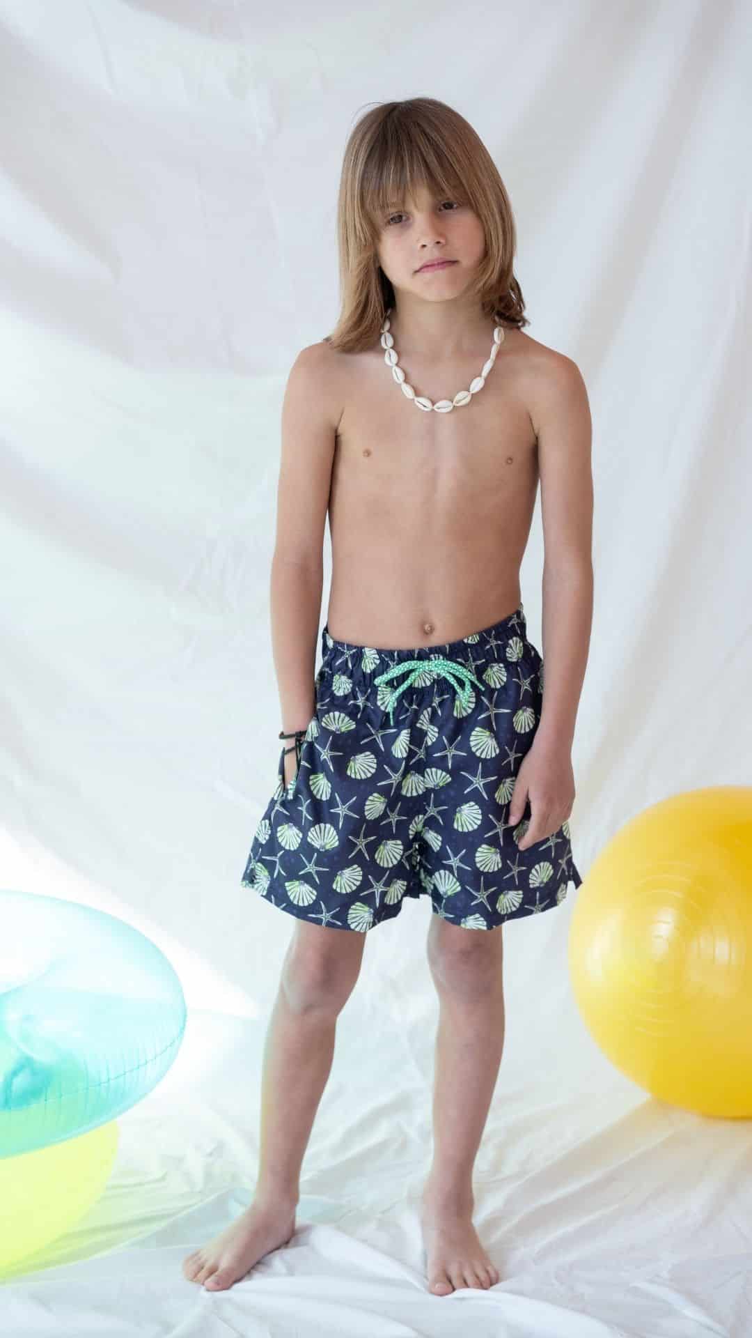 Παιδική βερμούδα μπλε με σχέδια κοχύλια και αστερίες – Tortue