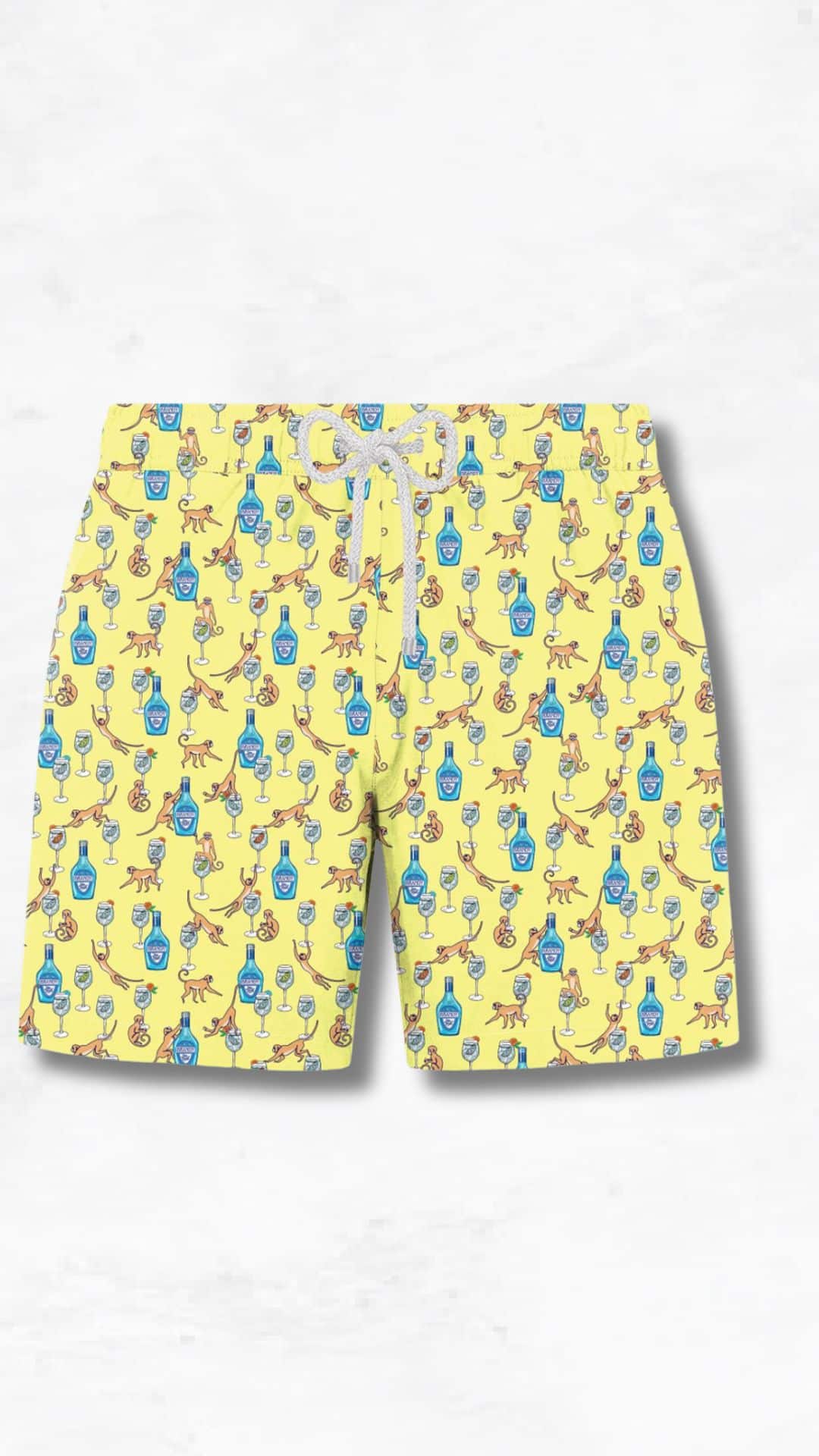 Ανδρικό μαγιό Johno Frank κίτρινο με μπουκάλια και καλοκαιρινό print