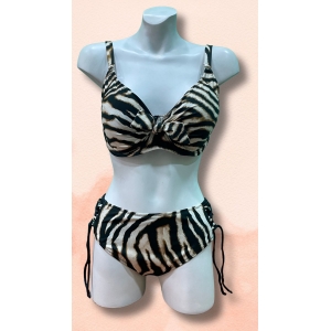 Γυναικείο μαγιό λεοπάρ Lucero, σουτιέν με μπανέλα και φιογκάκι, σλιπ με χιαστί κορδόνια και διπλό χρώμα.