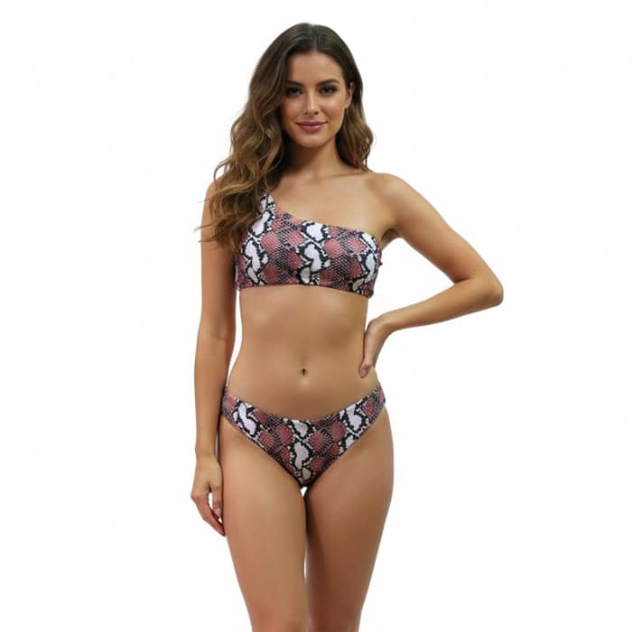 Γυναικείο Μαγιό One Shoulder Snake Print - Image 2