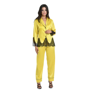 Miss Rosy Γυναικεία Σατέν Πιτζάμα Κίτρινη Με Κουμπιά