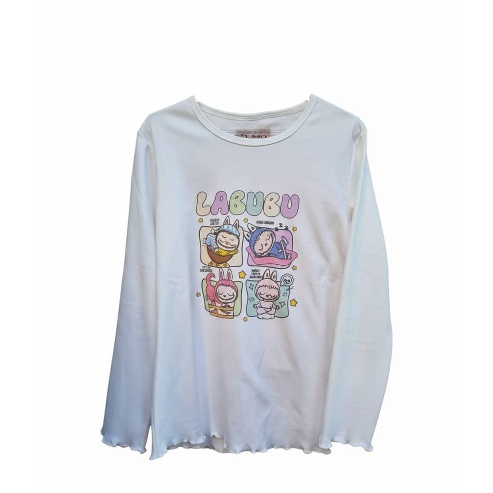 Γυναικείο Σετ Πιτζάμας Labubu – Βαμβακερό με Φρου Φρου Τελείωμα - Image 2