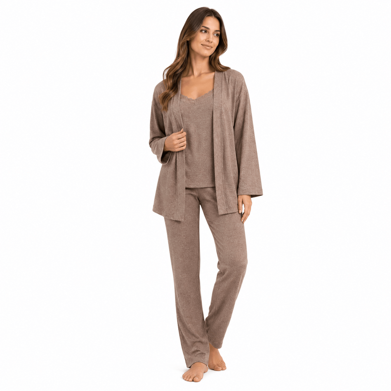 Γυναικείο Σετ Homewear 3 Τεμαχίων Κασμίρ – Μπεζ/Καφέ