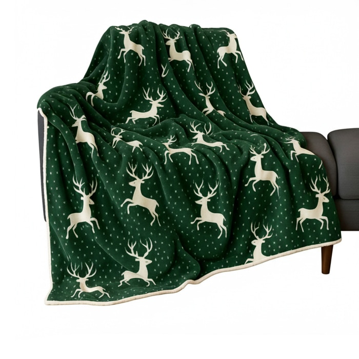 Παιδική κουβέρτα βελουτέ Serafino – Πράσινη με ταράνδους