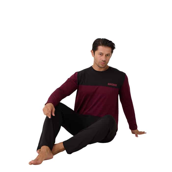 Ανδρική Πυτζάμα Βαμβακερή – Μπορντό/Μαύρο