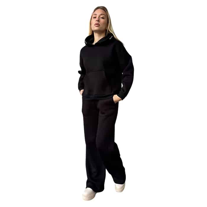 Γυναικείο σετ φούτερ με στρας σε μαύρο χρώμα