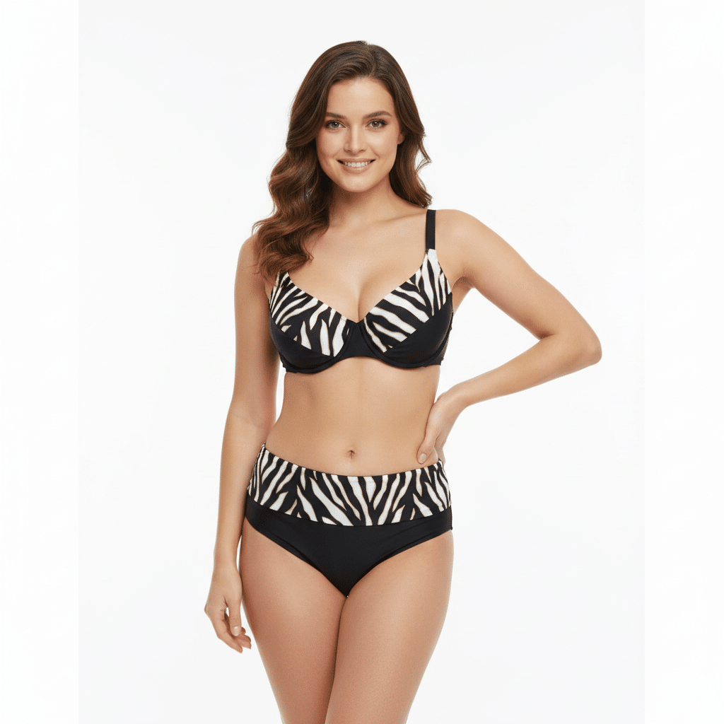 Γυναικείο Μαγιό Μπικίνι Erka με Zebra Print & Ψηλόμεσο Σλιπ