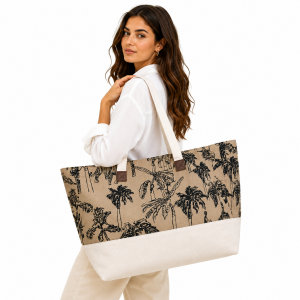 Γυναικεία τσάντα ώμου tropical print oversized με σχέδιο φοίνικες
