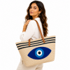 ψάθινη τσάντα ώμου με evil eye