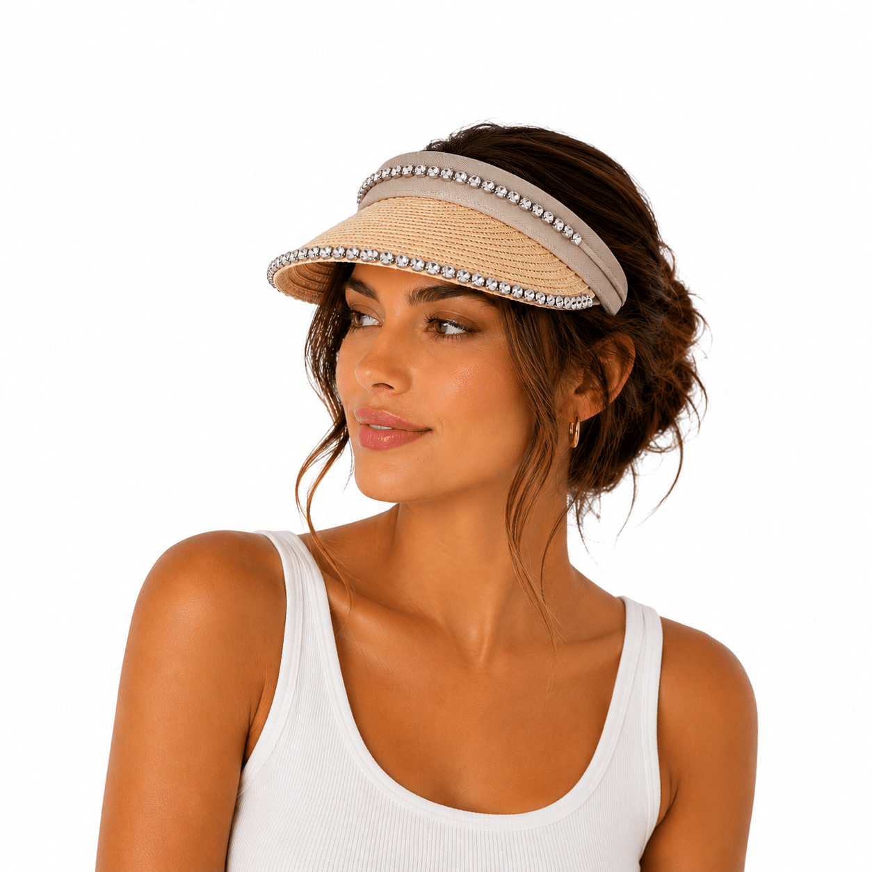 Γυναικείο Ψάθινο Visor Καπέλο με Strass