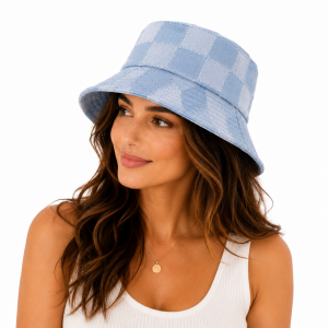 Καπέλο bucket τζιν γαλάζιο με patchwork denim σχέδιο
