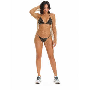 Γυναικείο χρυσό διχτυωτό τοπ με στρας για beachwear, festival και βραδινές εμφανίσεις