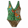 Ολόσωμο μαγιό LUCERO με animal print, tropical σχέδιο, σούρα στο μπούστο και διακοσμητικό κόσμημα