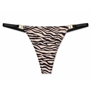 Γυναικείο στρινγκ animal print zebra με μαύρα λουράκια και χρυσούς μεταλλικούς κρίκους