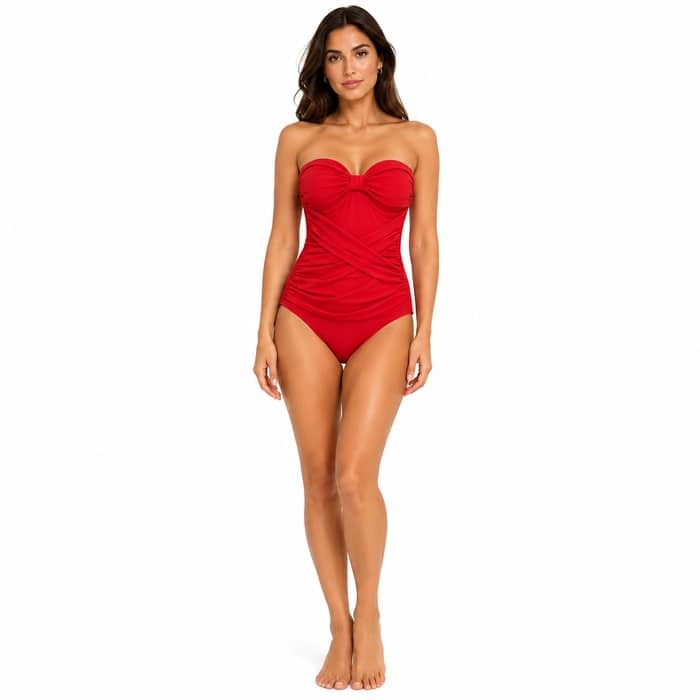 Γυναικείο ολόσωμο strapless μαγιό με σούρες στο μπροστινό μέρος
