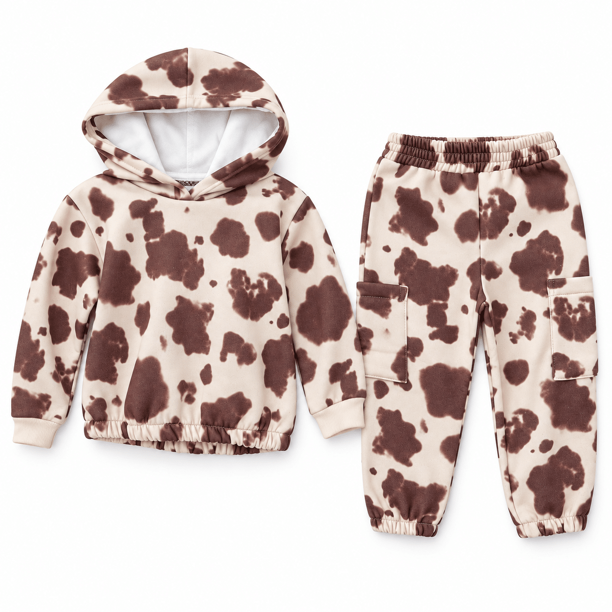 Παιδικό σετ φόρμας Serafino cow print με κουκούλα για κορίτσι 1-5 ετών