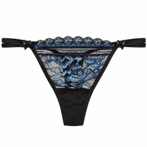 Γυναικείο string Miss Rosy μαύρο με μπλε floral δαντέλα