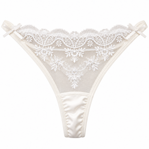 Γυναικείο String Εκρού με floral δαντέλα, σατέν λεπτομέρειες και φιόγκους