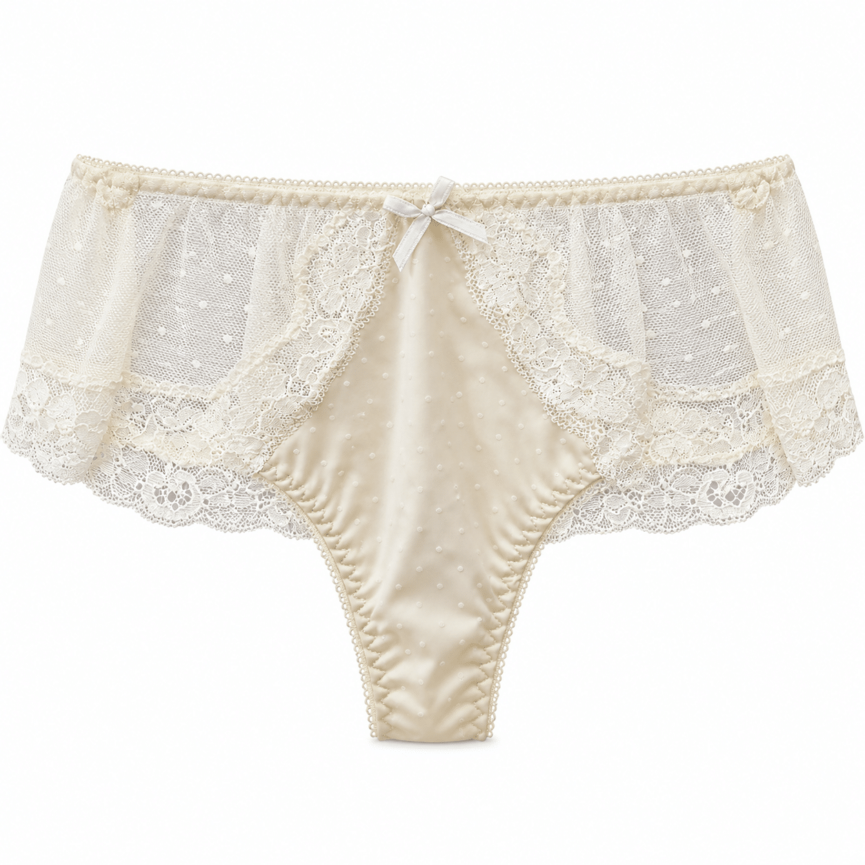 Γυναικείο String Miss Rosy ιβουάρ με μεγάλη floral δαντέλα και φιόγκο