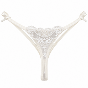 Γυναικείο String Εκρού με floral δαντέλα, σατέν λεπτομέρειες και φιόγκους