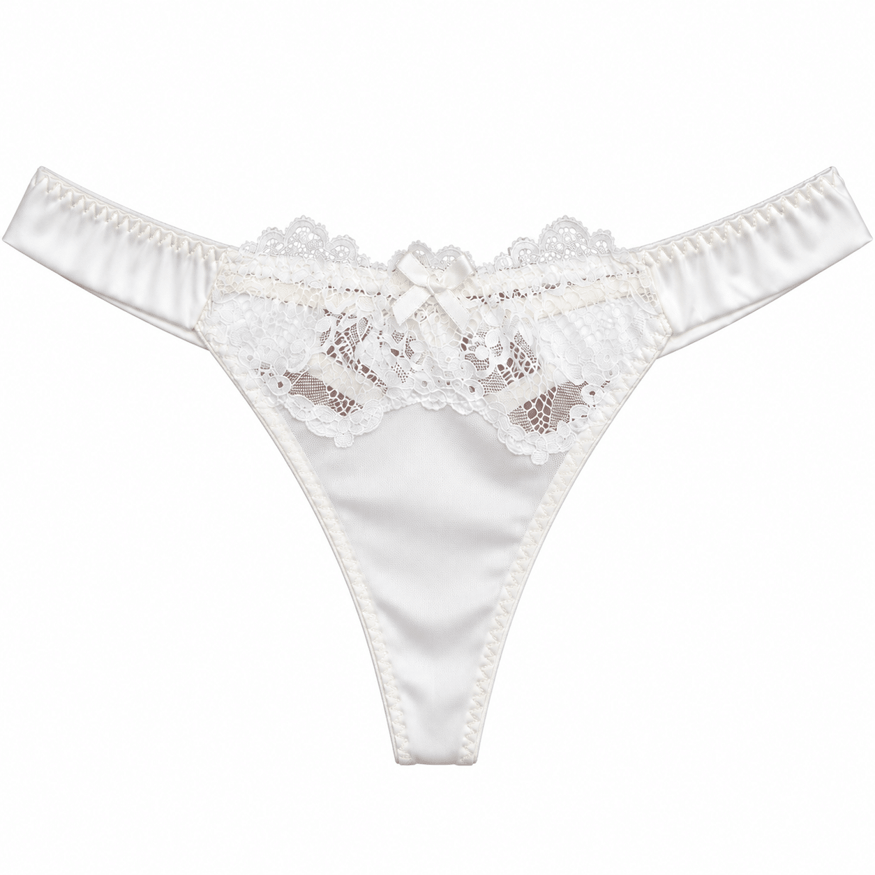 Γυναικείο String Λευκό με Floral Δαντέλα και Σατέν Λεπτομέρειες