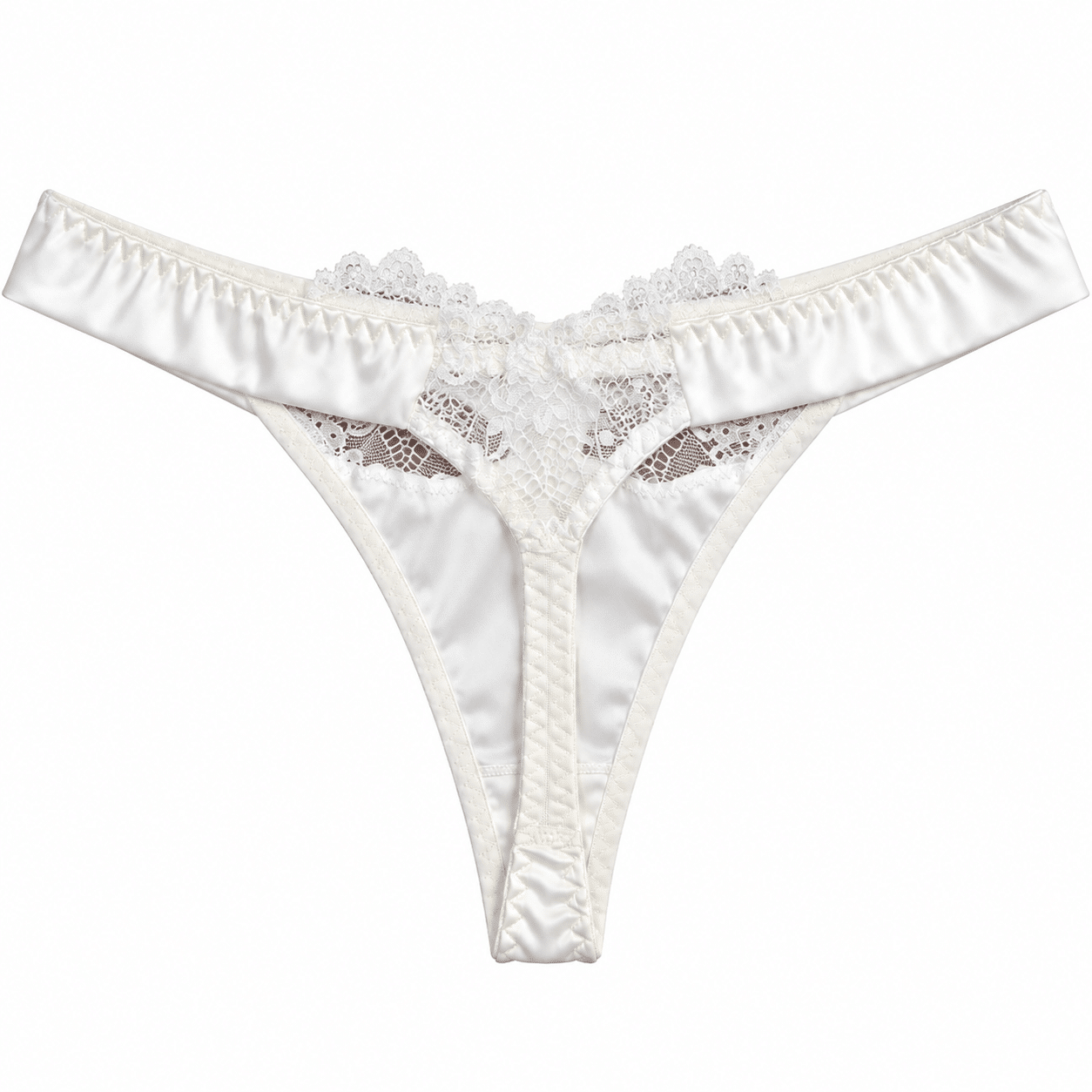 Γυναικείο String Λευκό με Floral Δαντέλα και Σατέν Λεπτομέρειες
