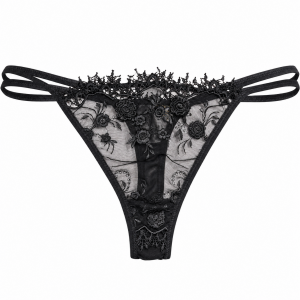 Γυναικείο String Μαύρο με Floral Δαντέλα