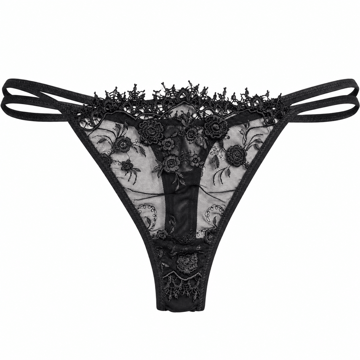 Γυναικείο String Μαύρο με Floral Δαντέλα