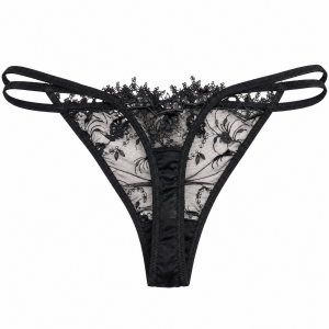 Γυναικείο String Μαύρο με Floral Δαντέλα και ιδιαίτερες λεπτομέρειες στα πλαϊνά