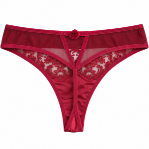 Γυναικείο String Κόκκινο με Floral Δαντέλα και Σατέν Στοιχεία