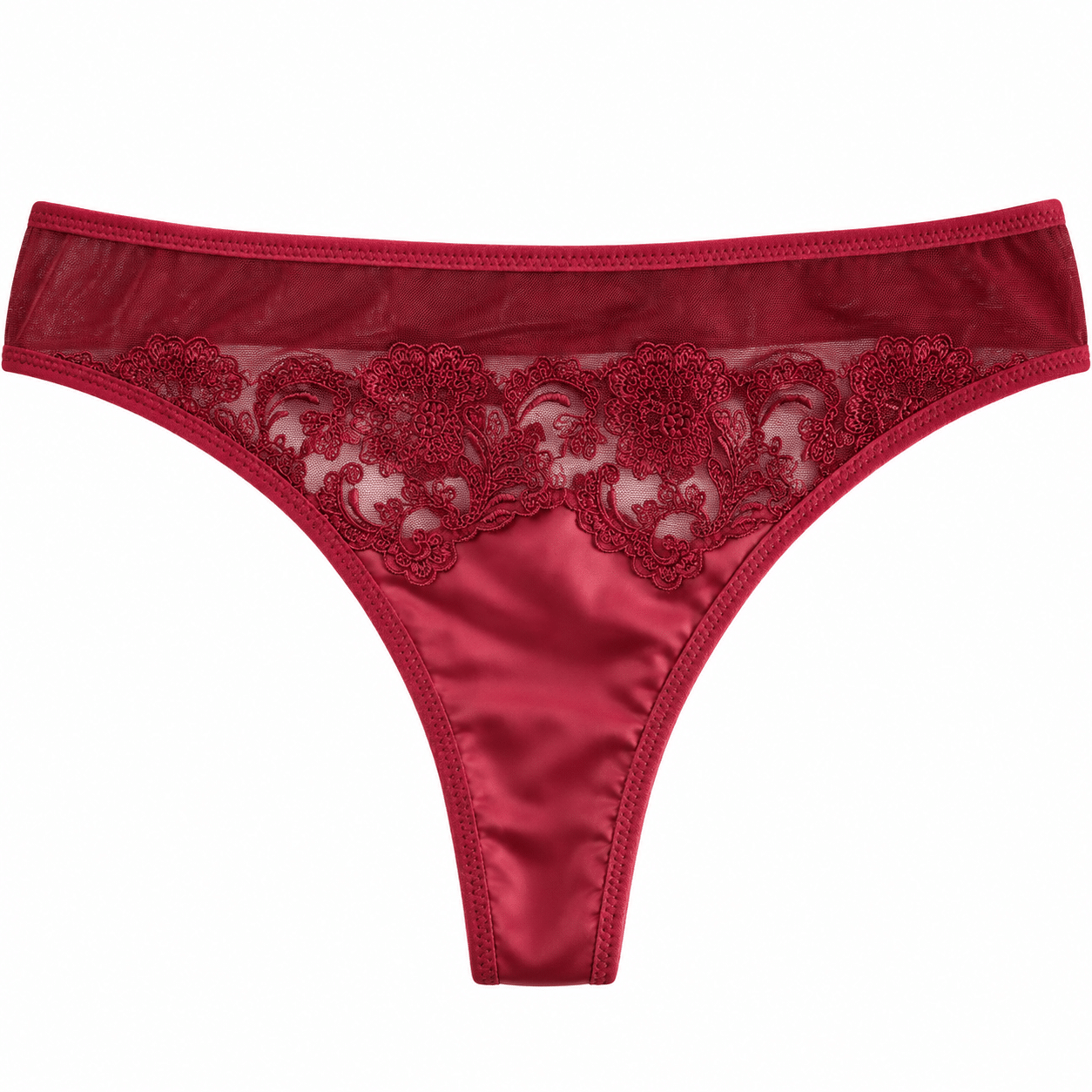 Γυναικείο String Κόκκινο με Floral Δαντέλα και Σατέν Στοιχεία