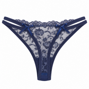 Γυναικείο String Miss Rosy σκούρο μπλε με floral δαντέλα και σατέν φιόγκους