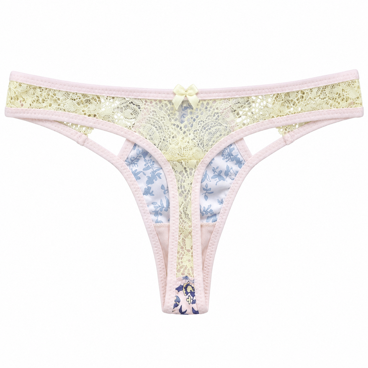 Γυναικείο String Miss Rosy ελληνικής ραφής με παστέλ δαντέλα και floral print