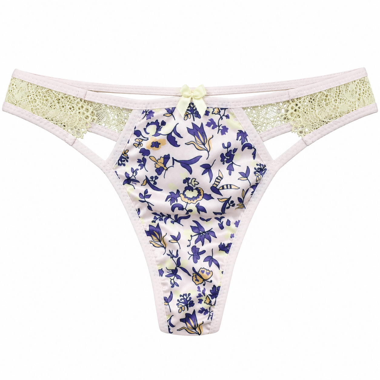 Γυναικείο String Miss Rosy ελληνικής ραφής με παστέλ δαντέλα και floral print