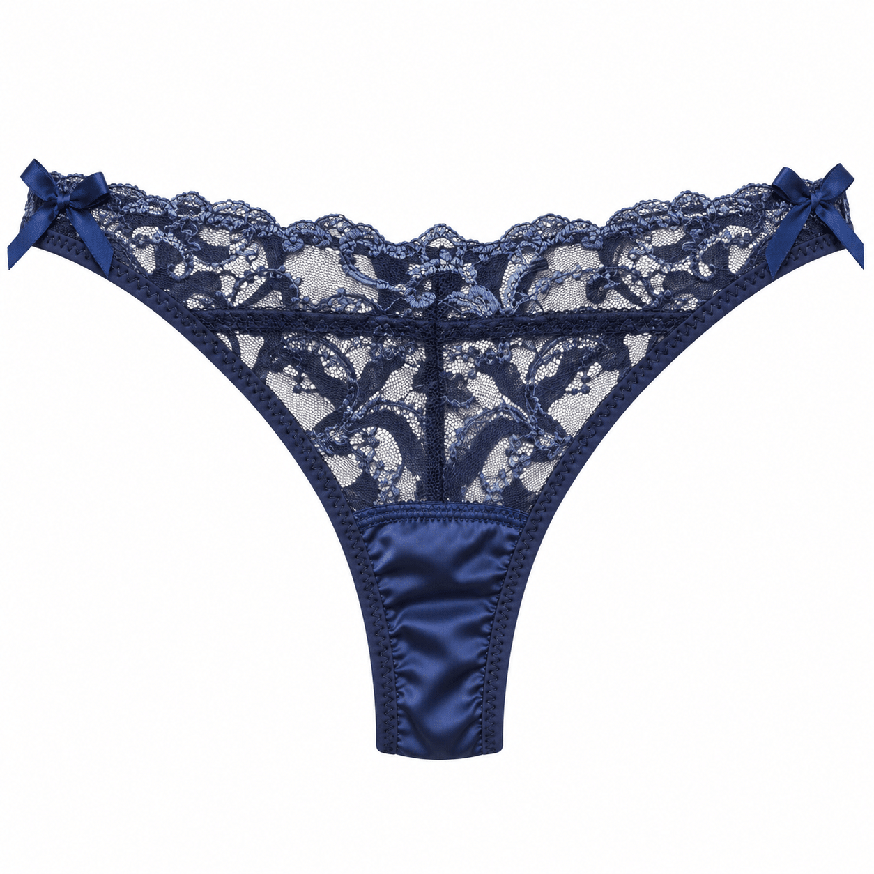 Γυναικείο String Miss Rosy σκούρο μπλε με floral δαντέλα και σατέν φιόγκους
