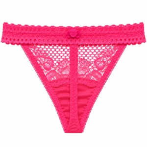 Γυναικείο String Miss Rosy φούξια με δαντέλα και διακοσμητική ροζέτα